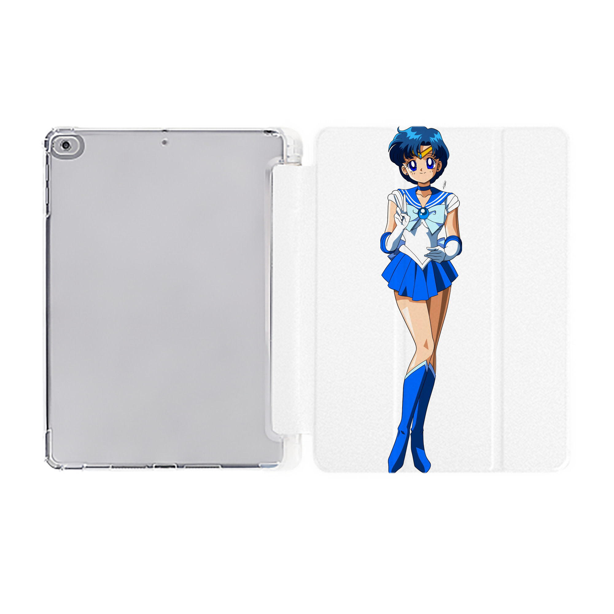 （画像用） 美少女戦士セーラームーン 水野 亜美 みずの あみ Sailor Moon Mizuno Ami IPad ケース ペン収納付き 三つ折りスタンド PUレザー×シリコン 対応機種9.5/10.5/10.9インチ